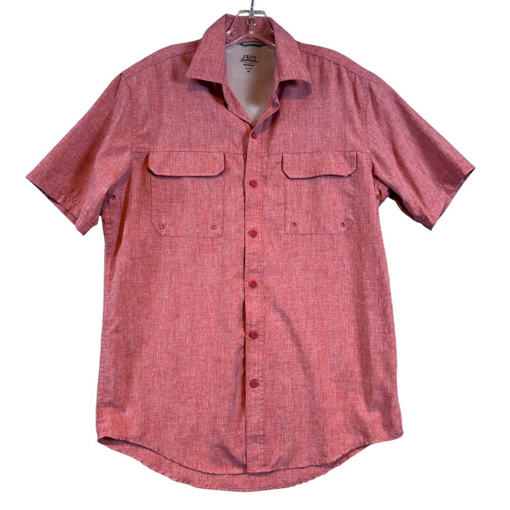 IZOD Saltwater Performance Mens Medium Red Short Sleeve Fishing Shirt Ventilated